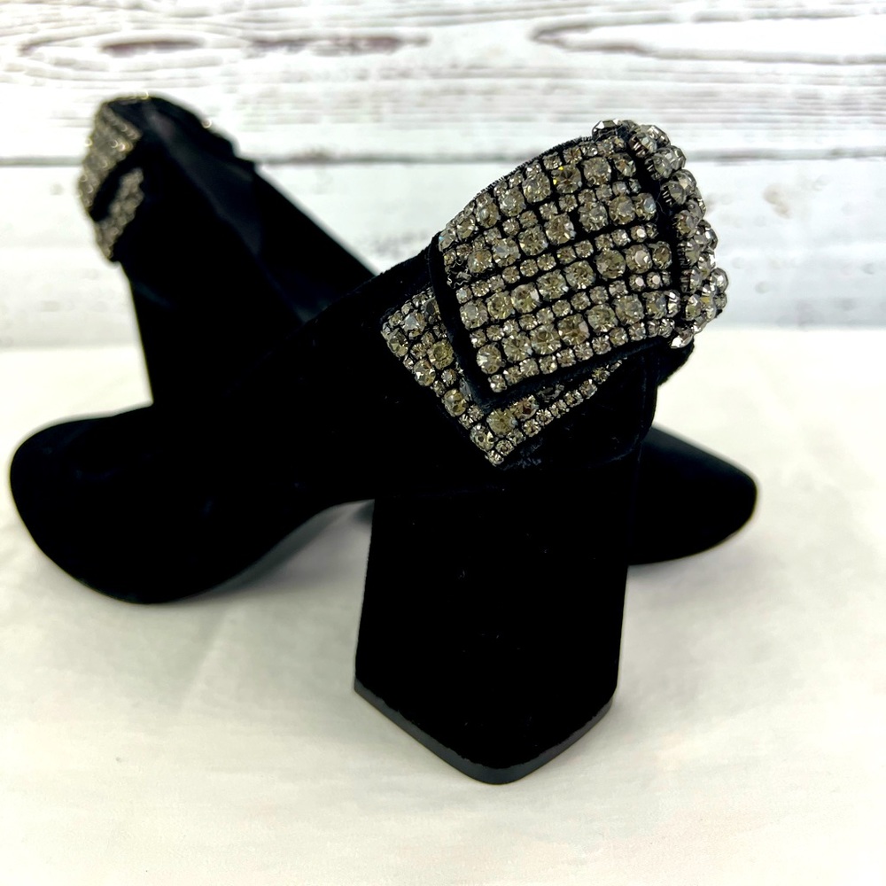 Tory Burch Black Velvet Heels with Crystal Bows - Picture 5 of 12